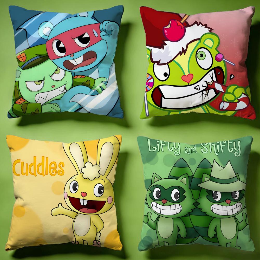 Stylish HHappy Tree Friendsied Cushion Cover Versatile DoubleSided Pillow Case Fit for Sofa Bed Car Daily Decor