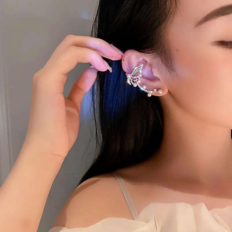 New Fashion 1PCS Butterfly Round Ear Cuff Earrings for Women Girls  Jewelry Gift Rhinestone Cartilage Clip