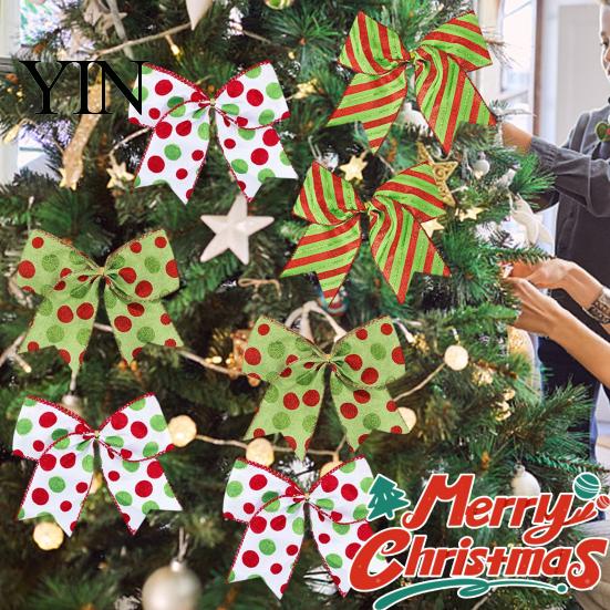 Holiday Tree Embellishments 2Pcs Christmas Polka Dot Bow Decor, European Style Ribbon Ornament for Durable Cloth Bows Crafts Gift Box Wreath, Festive