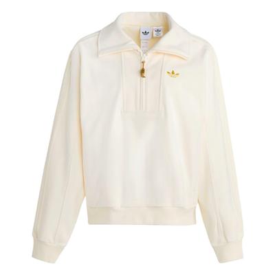 Originals LNY Halb-Reißverschluss Damen Strick-Sweatshirt Creme Weiß/Gold KT0725