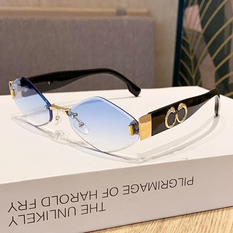 New Unisex Geometric Metal Sunglasses With Uv400 Antiglare For Summer Fashion DoubleBlue
