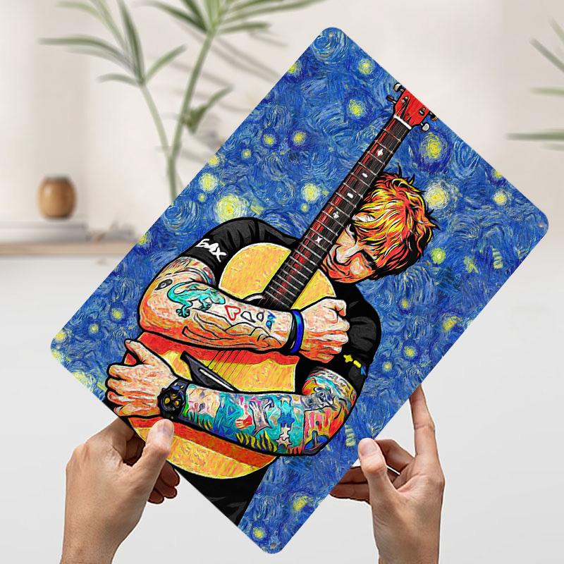 Ed Sheeran With Guitar In Starry Night Style Personalized D Textured Metal Poster Wall Art Tinplate Sign for Decoration Home