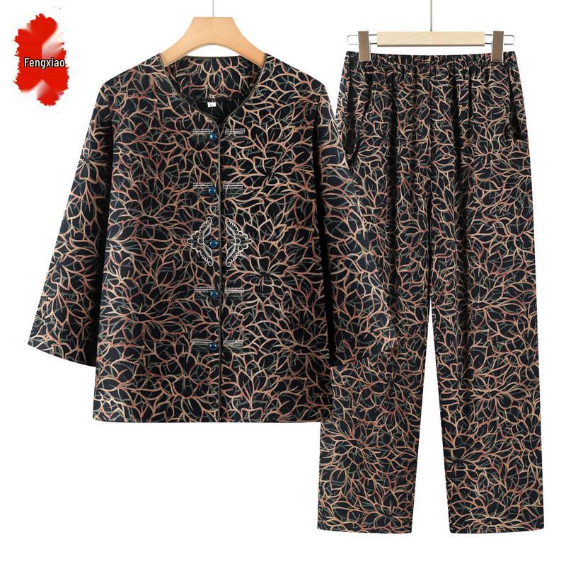 Women's Floral Print Qipao Collar Shirt & Pants Set