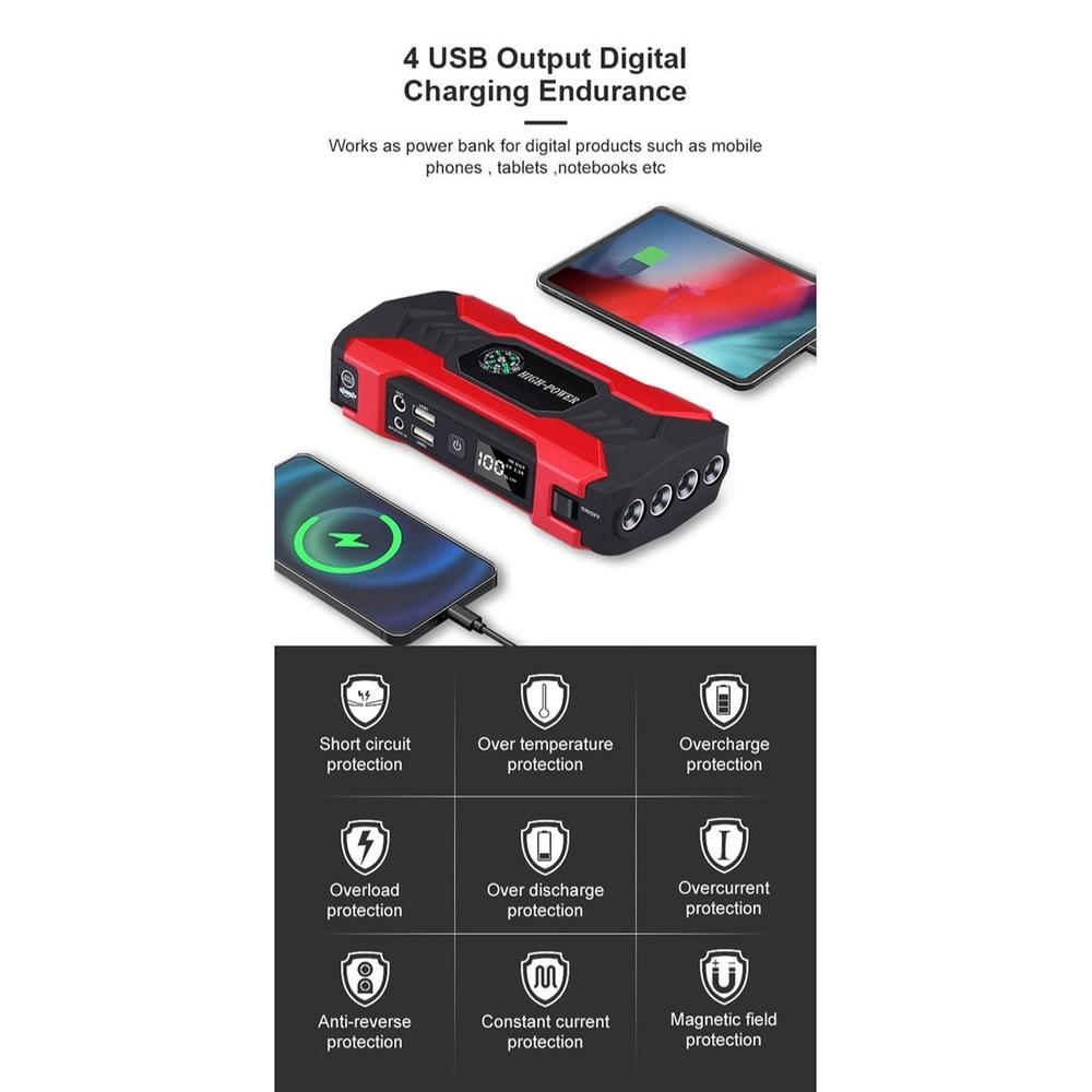 Car Jump Starter 28000mah Water-Resistant Jump Starter Battery Pack Battery Jumper Starter Portable 200W 12V/1A LED Light