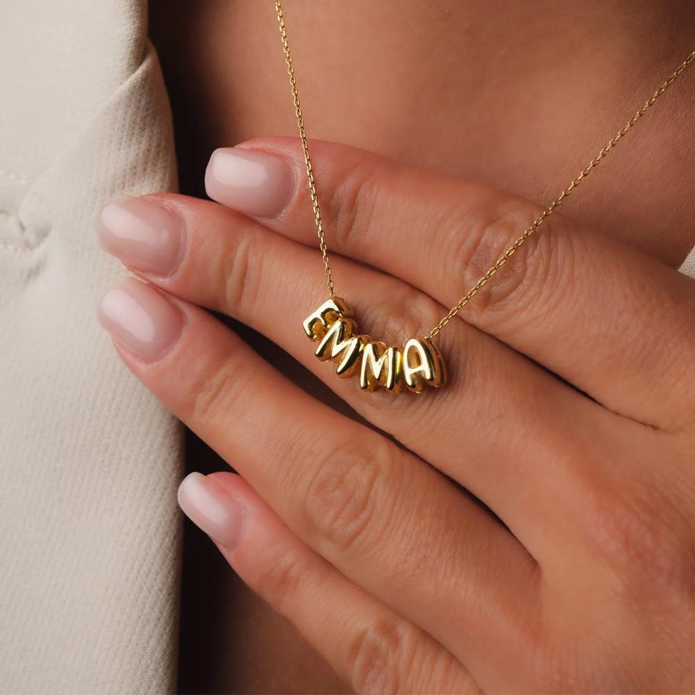 EMANCO Women's Name Necklace Gold-plated 3D Bubble Letter Customized High-end Jewelry New Year Gift for Her