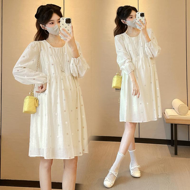 2026 Summer Korean Style Long Sleeve Loose Fit Plus Size Maternity Dress Extra Large