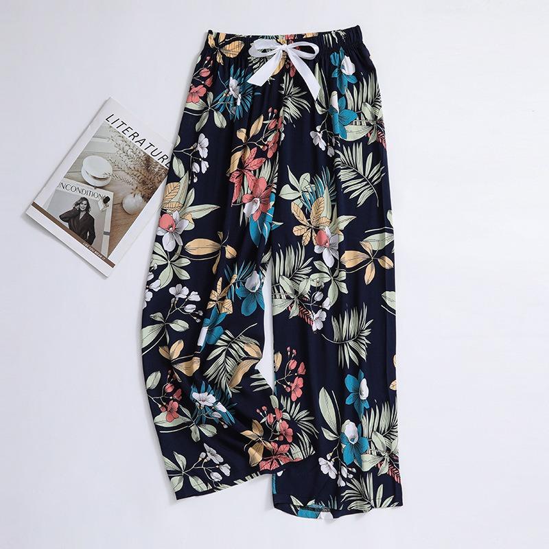 VEZFAA Moda damă ocazional cu imprimeu cu model de flori Pantaloni cu talie înaltă Pantaloni și capris