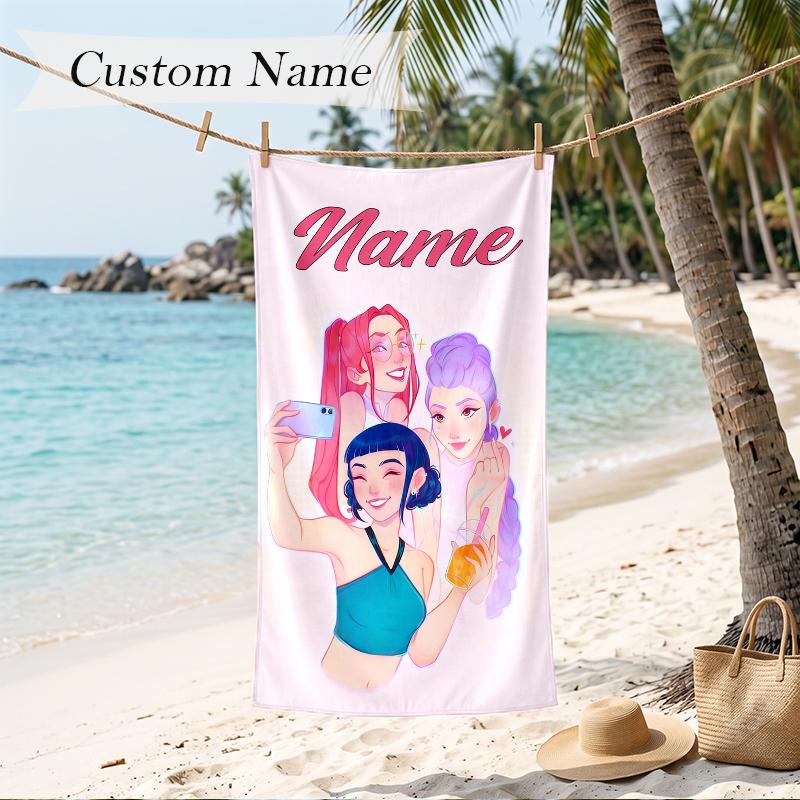 HUNTRIX Custom Name Printed Beach Towel Personalized Soft Towel For Swimming Beach Travel