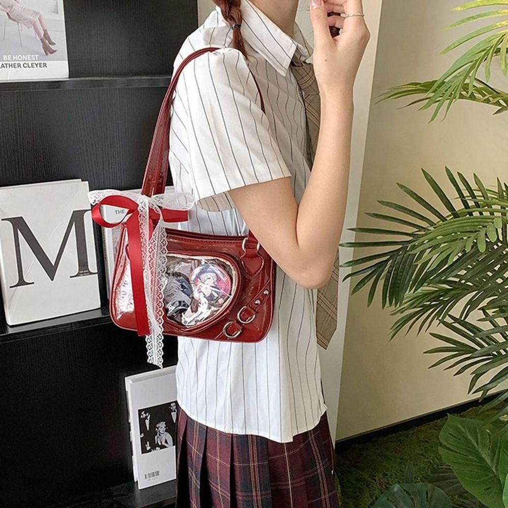 JK Transparent Love Itabag Zipper Bag Lace Crossbody Bag Portable Kawaii Shoulder Bag Gift