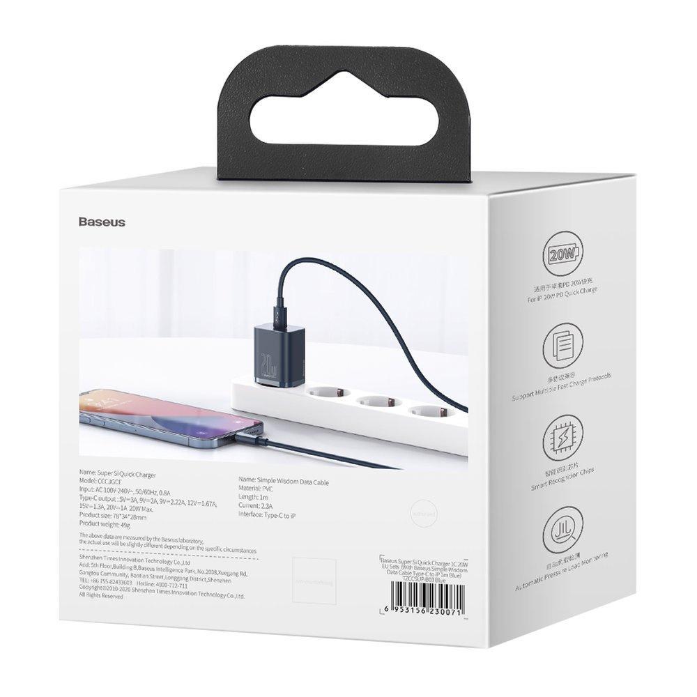 Baseus Super Si 20W USB-C Quick Charger with Lightning Cable - 1m Blue (Model TZCCSUP-B03)