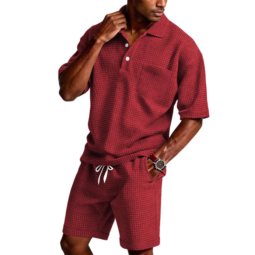Men's Summer Hawaiian Button Shirt Shorts Set