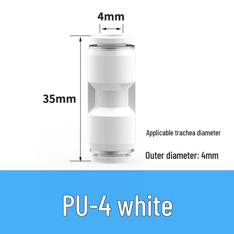 Pneumatic Quick Connect Tee, White Plastic, Straight Push-in, Sizes: 4-16mm