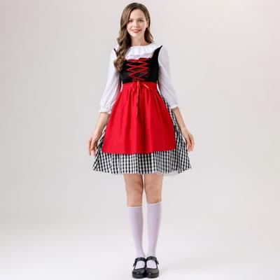 Halloween Little Red Riding Hood Cosplay Costume Grimm's Fairy Tale Crew Neck Apron Cloak Girl