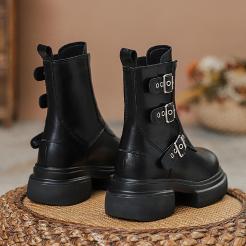 Platform Boots Internal Height Increasing Short Boots Womens Shoes Spring Autumn Single Boot British Style Motorcycle Boots