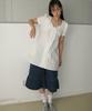 Ronron Ribbon Bow Half Sleeve Dress White