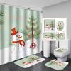 Santa Christmas Shower Curtain Set Bath Mat Anti -Slip Carpet Bathroom Partition Waterproof Home Decoration Cortinas Para Ba ñO