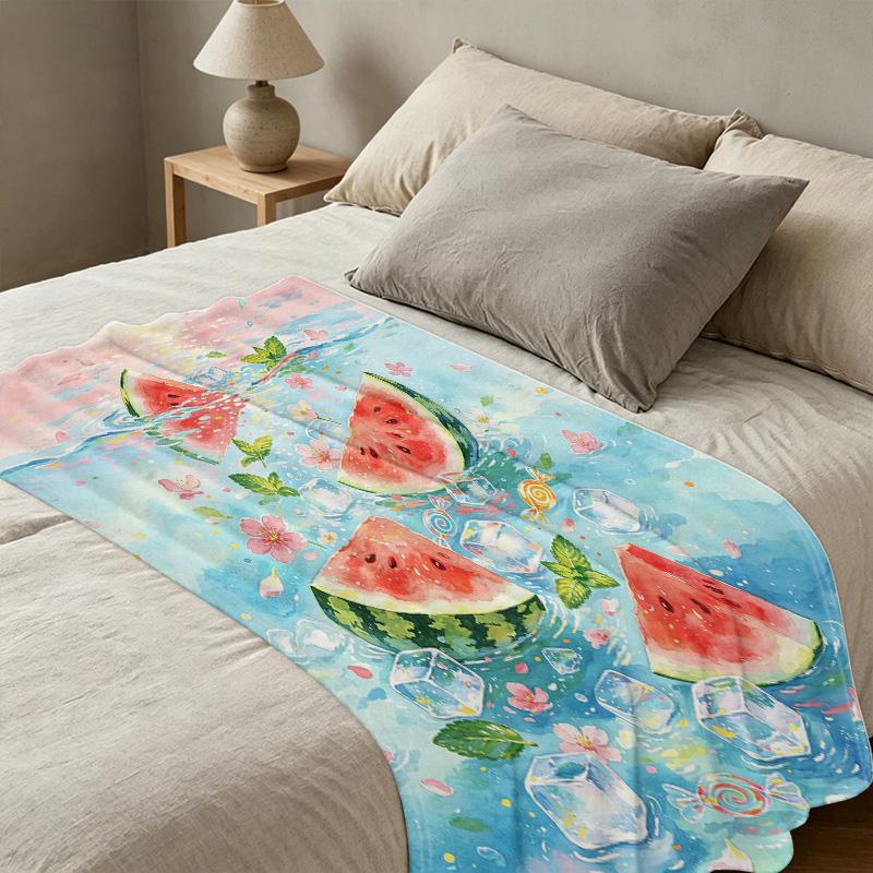 Watermelon Series Flannel Blanket Breathable Skin-Friendly Soft Cozy Throw, Fresh Summer Vibe Warm Home Blanket for Daily Leisure