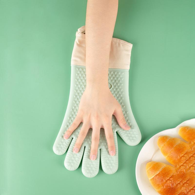 Five-Finger Extended Silicone Oven Microwave Gloves High Temperature Resistant Non-Slip Kitchen Baking Insulation Gloves