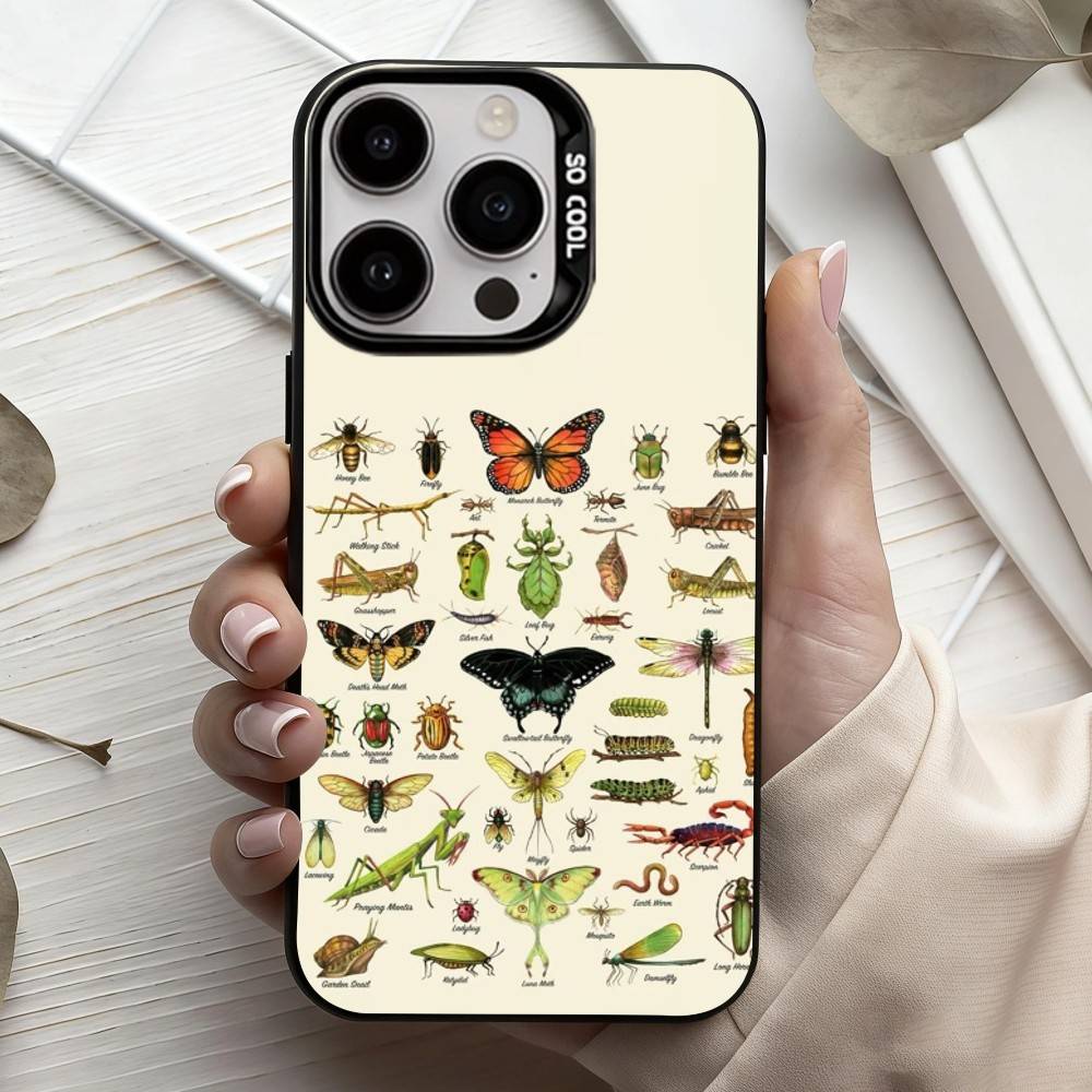 I-Insekten und B-Käfer Handyhülle für iPhone 17, 16, 15, 14, 13, 12, 11 Plus, Pro Max Schwarz Candy Silberbeschichtete Hülle
