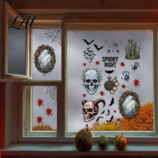 Glass Stickers Halloween Electrostatic Stickers Skull Demon Blood Handprints Bats Scary Window Pattern Cling Clings Spooky for Doors Mirrors