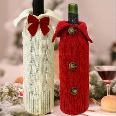Christmas Decorations Family Christmas Wine Bottle Set Home Decoration Scene Arrangement Knitted Red Wine Bottle Bag