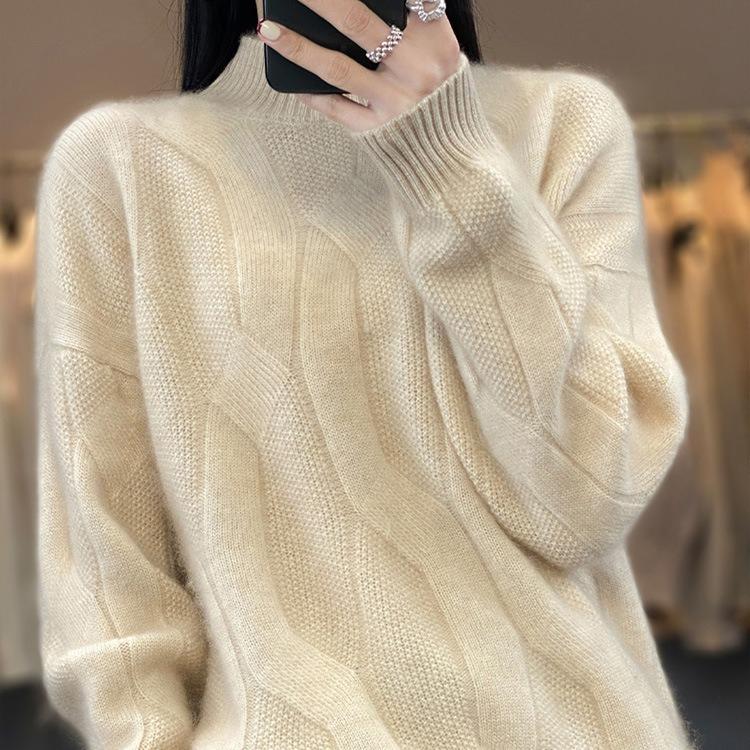 Pulovere cu gât înalt pentru femei, îngroșate pentru toamnă și iarnă, pulovere tricotate largi, de dimensiuni mari, în culori uni, pulovere trendy cu mâneci lungi