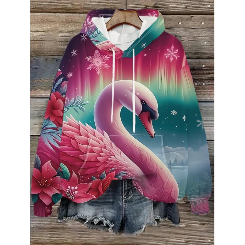 Womens Oversized Hooded Sweatshirt With Cartoon Animal Print Casual Streetwear Top Fall 2025