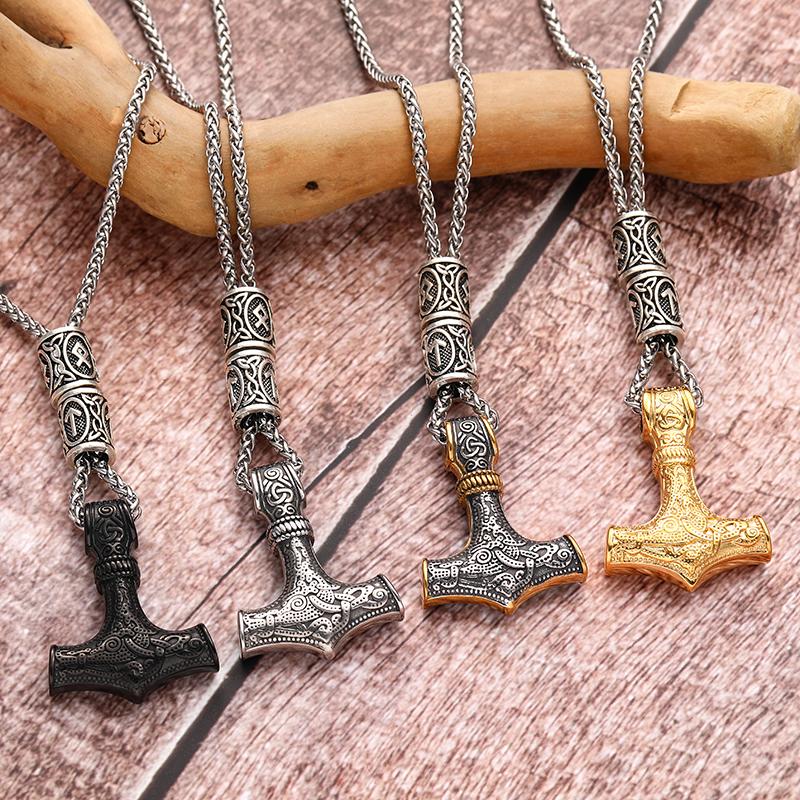 Thor's Hammer Mjolnir Pendant Necklace Viking Scandinavian Necklace Stainless Steel Chain Hammer Necklace for Men Party Jewelry