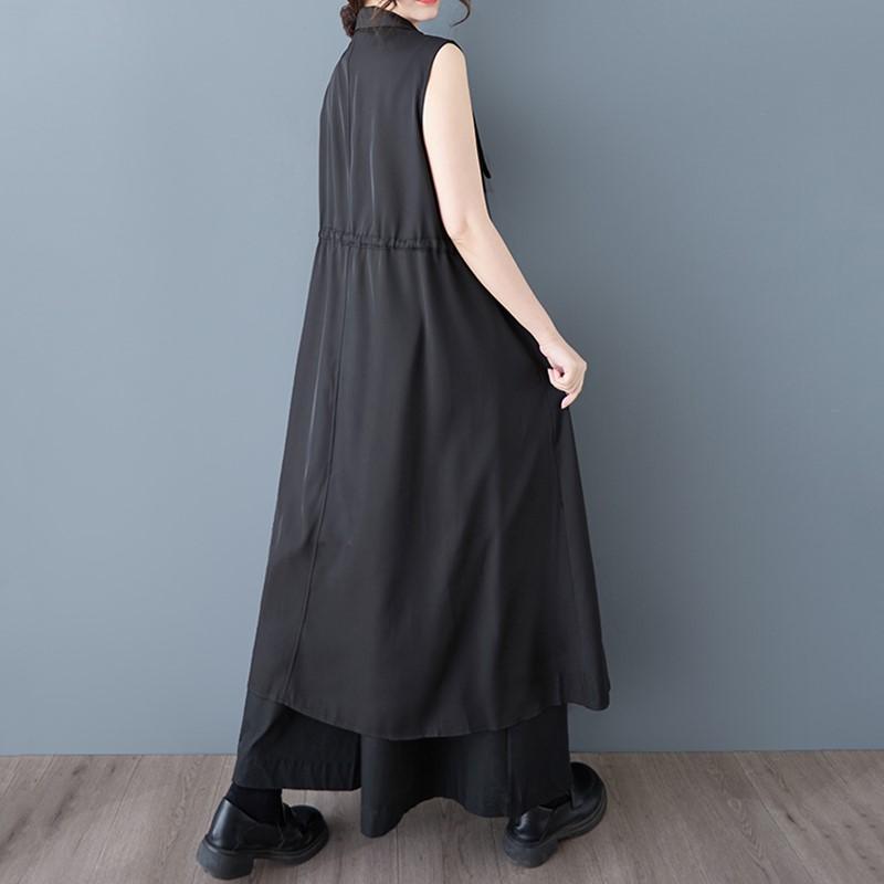 Bez rukávů Plus size Bavlněné vintage nové šaty pro ženy, ležérní volné dlouhé jarní, letní, podzimní šaty