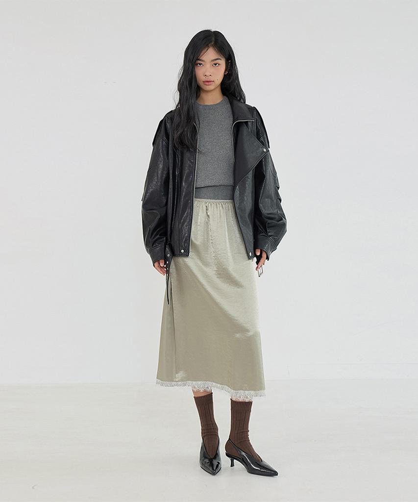 Kwinseulaebis Lacy Satin Lace Midi Skirt