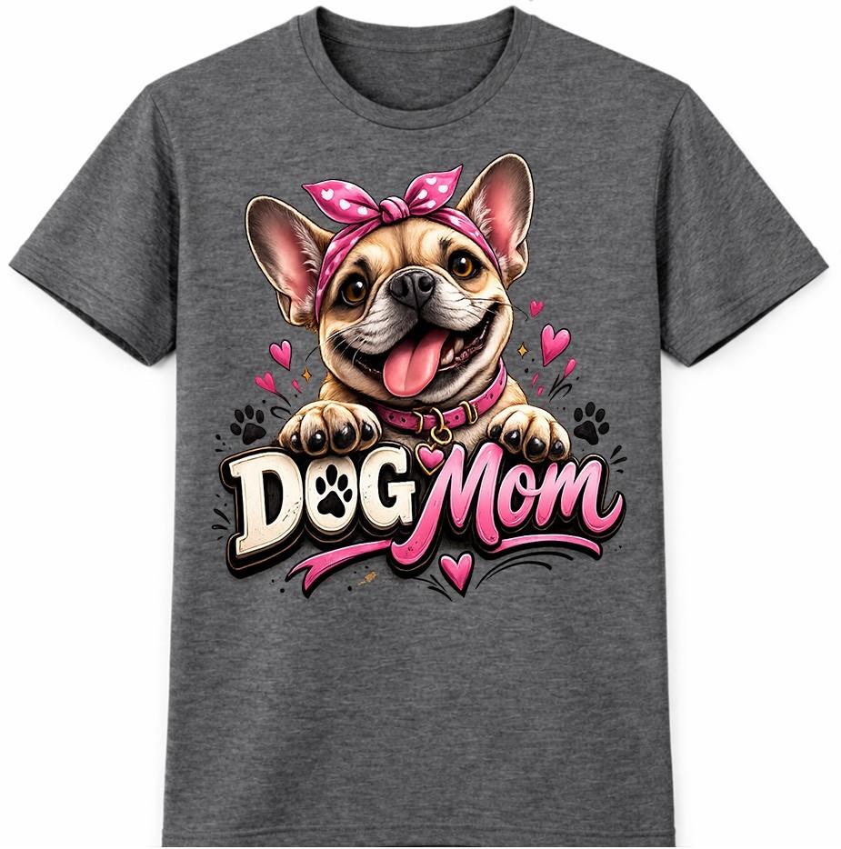 Dog Mom French Bulldog T-Shirt Cute Pet Lover Heart Design Graphic Tee