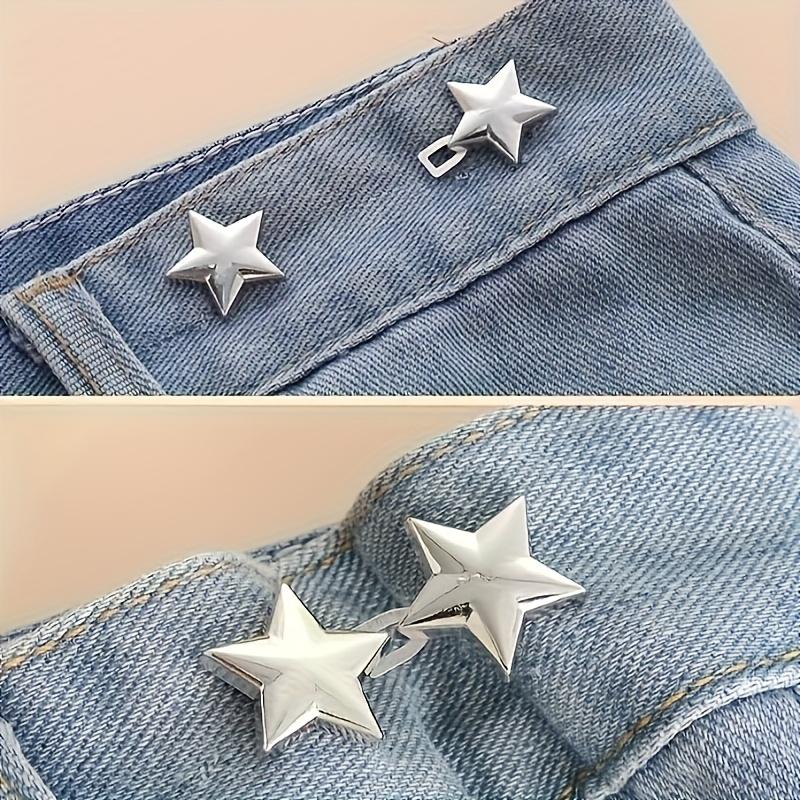 Star Shape Jeans Waistband Adjusters, Removable, No Need To Sew Waist Adjustment Buttons, Golden and Silvery Grey Color Combination