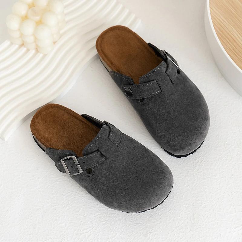 

Дитячі коркові сабо, взуття, плоскі шльопанці з закритим носком на товстій підошві для дітей, повсякденні вуличні плоскі шльопанці для дівчаток, Zapatos De Mujer 29 inner 18cm сірий колір