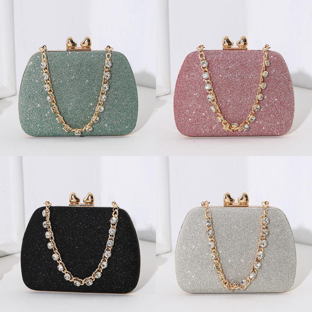 High Quality Pu Square Clutch With Rhinestone Heart Decor For Party And Night Out