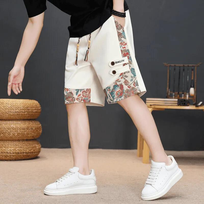 Summer Men's Embroidery Shorts Men Streetwear Hip Hop Straight Leg Short Pants Casual Sports Five-Point Pants Male