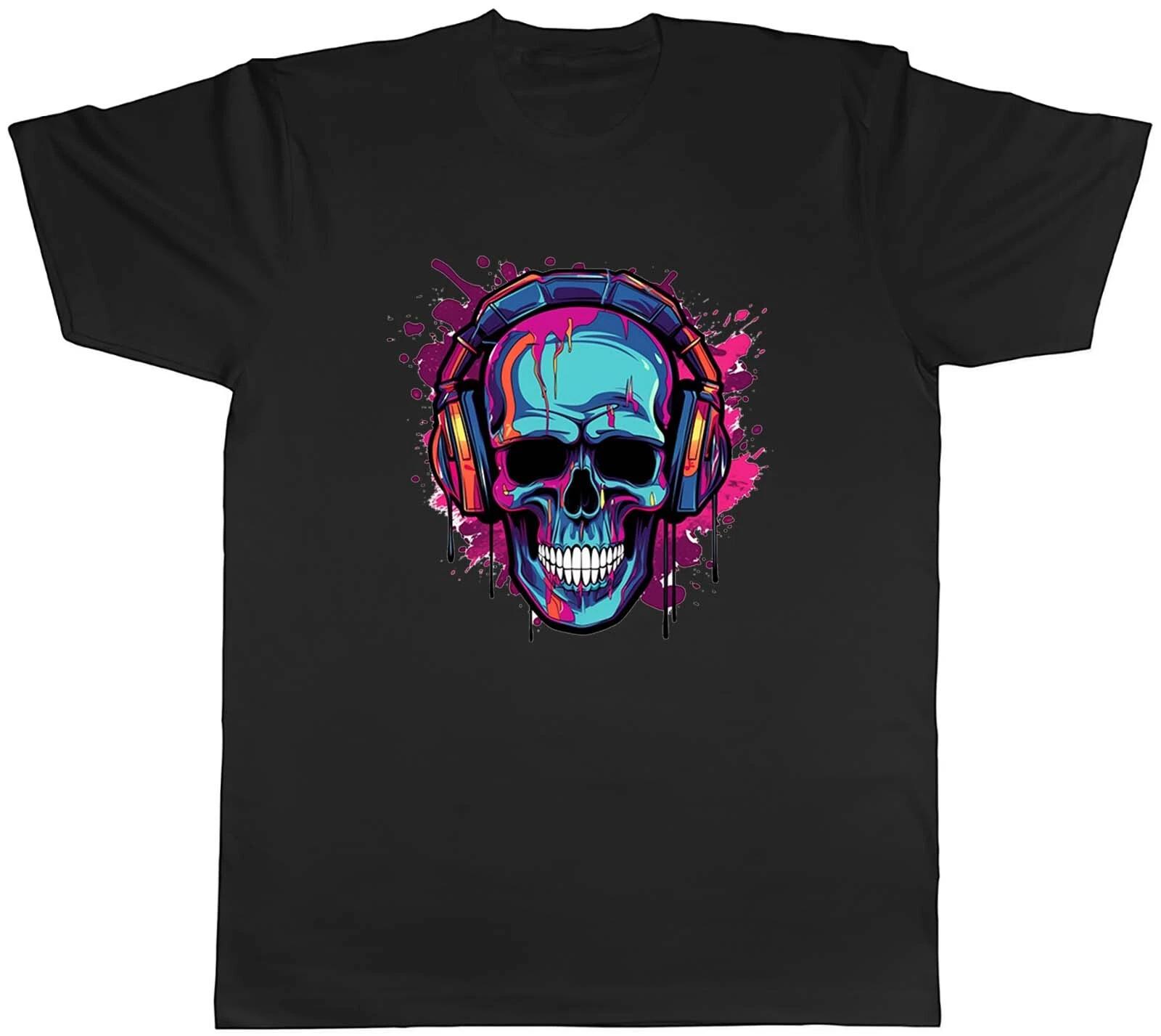 Skull Headphones Mens T-Shirt DJ Music Head Gothic Unisex Tee Gift XL