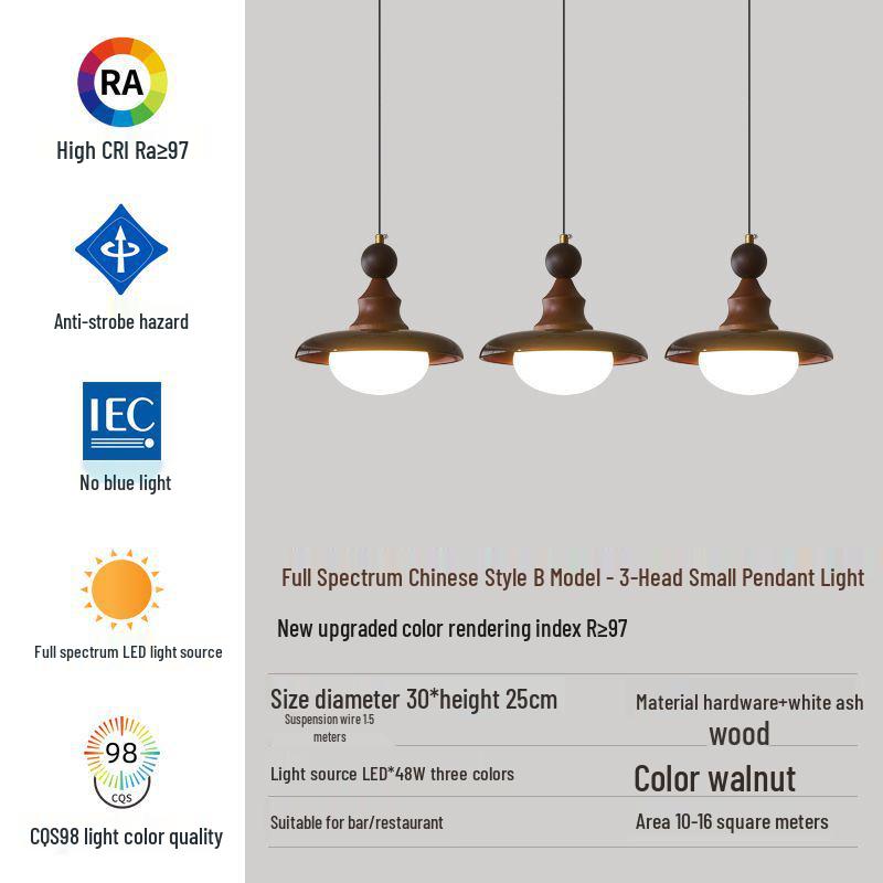 Retro Walnut French Mid-Century Pendant Light for Bedroom, Living Room, and Dining Area