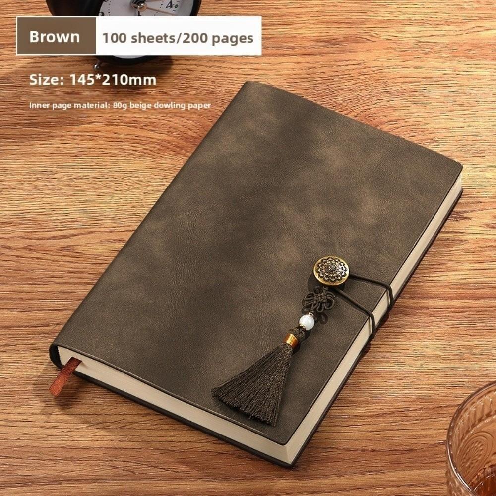 200 Pages PU Leather Notebook with Golden-Tone Tassel Meeting Notebook Office Stationery