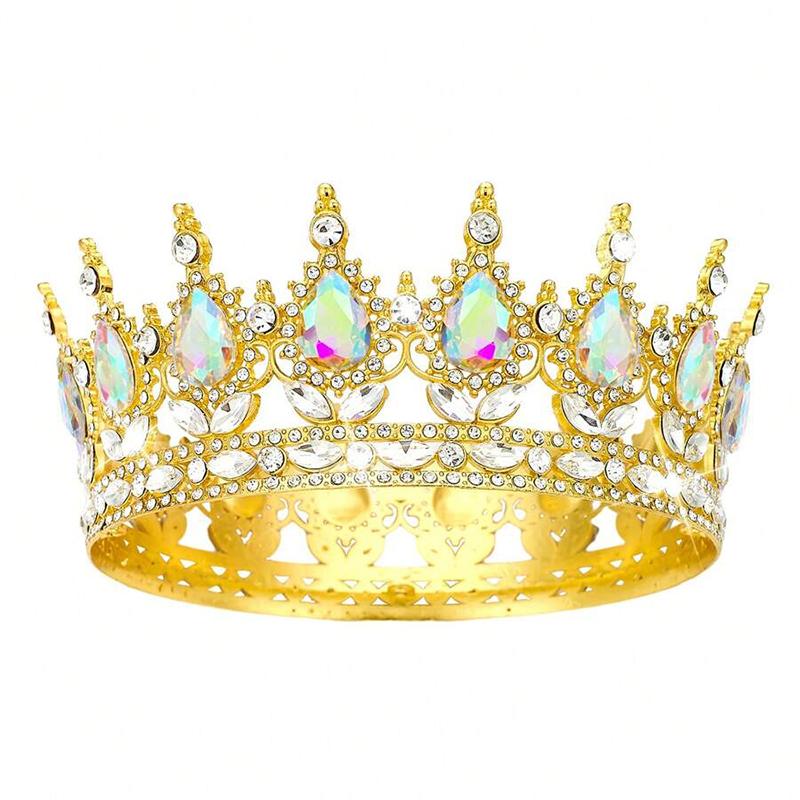 Luxury Color Baroque Queen Crown Colorful Sparkly Rhinestone Wedding Crown Bride Princess Full Round Tiaras Headband Headpieces