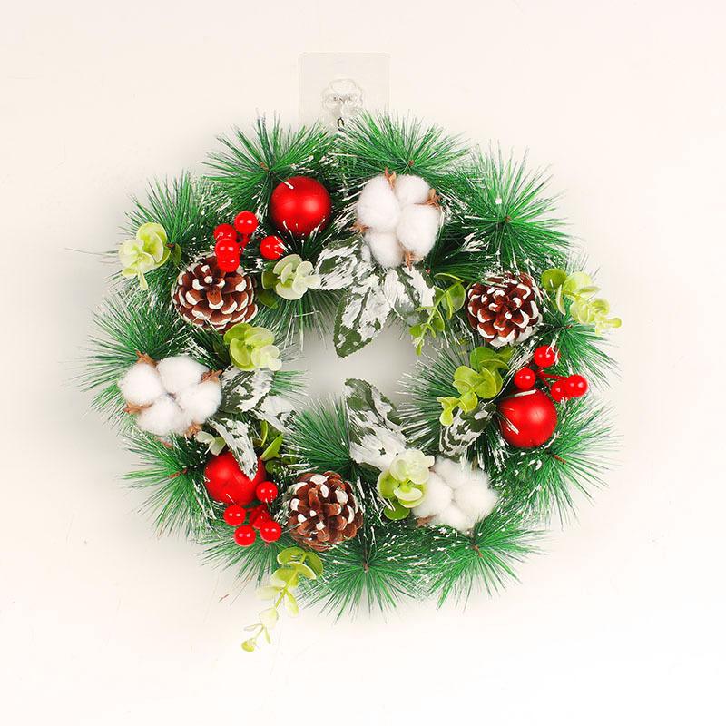 Zhongran Christmas Cotton Pine Cones Wreath Door Hanging Christmas Ball Wreath Window Decoration Props Holiday Rattan Wall Hanging