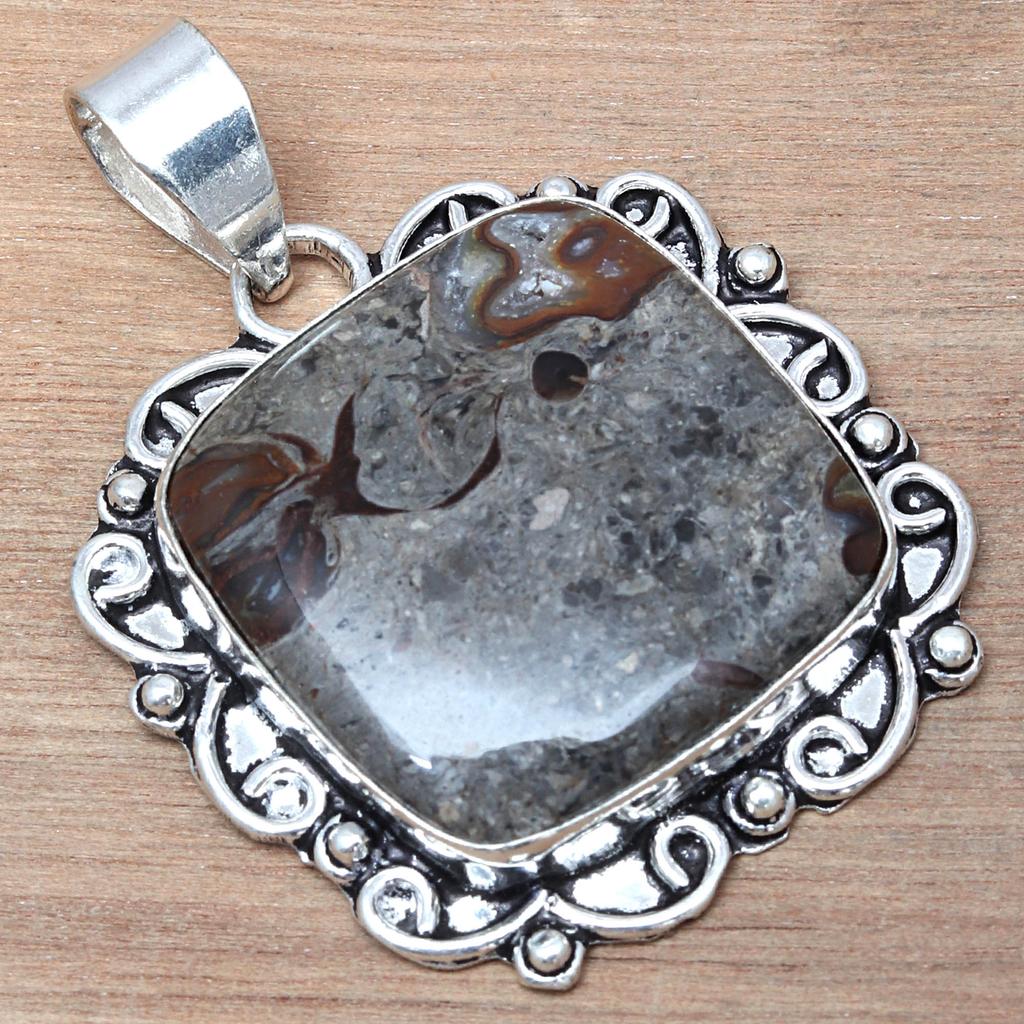 Pendant Rock Calsi Gemstone Valentine'Day Gift Silver Jewelry 2"