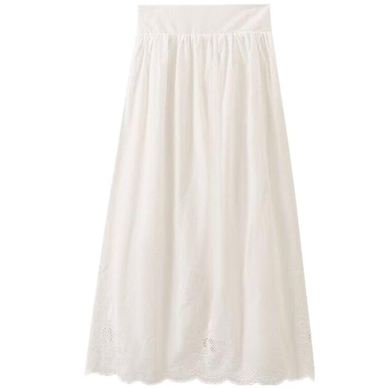 Fashion Style 2024 Summer New Arrival Women's Clothing Easiest for Match Mid-Waist White Pure Cotton Pleated Embroider Dress 6895241