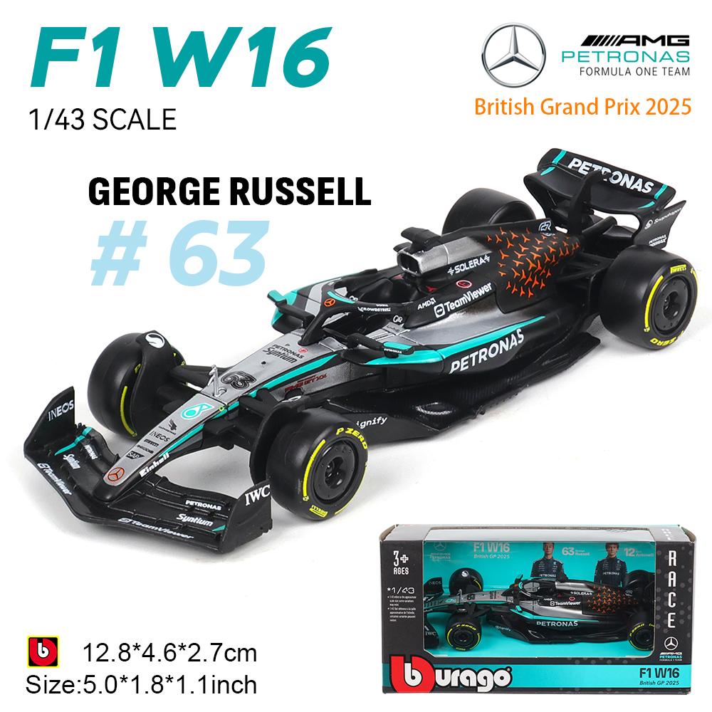 

Bburago 1:43 F1 Mercedes-AMG 2025 British Grand Prix W16 #63 George Russell #12 Kimi Antonelli Alloy Car Die Cast Model Toy