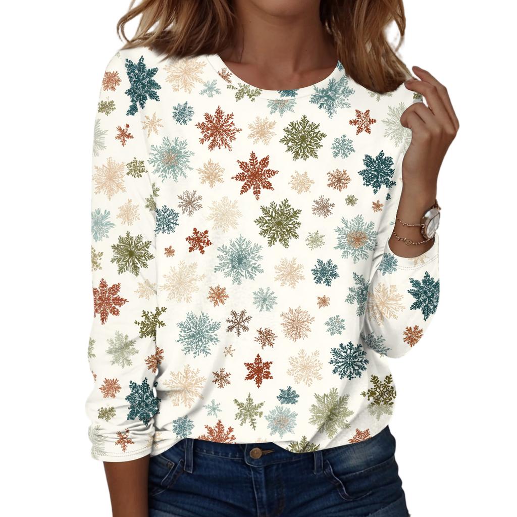 Women's Fashion Casual H Printed V-Neck Long Sleeve Decorative Button T-Shirt Tops