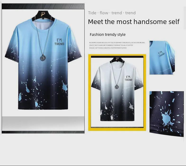 Men's 2022 Summer Gradient Tie-Dye Ice Silk Shorts Set