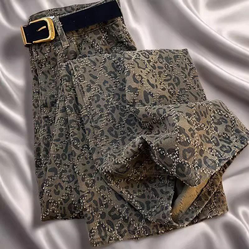 

Модный Ветер Хай-стрит Леопардовый Принт Деним Женский 2025 Весна/Лето Новое Поступление Дизайн Особого Интереса Ретро Стройнящие Прямые Свободные Брюки Leopard S(Suggested 40.00 kg-47.50 kg)