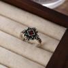 Adjustable Open Sophisticated Copper Ring With Red Zircon For Women Vintage Punk Inspired Fashion