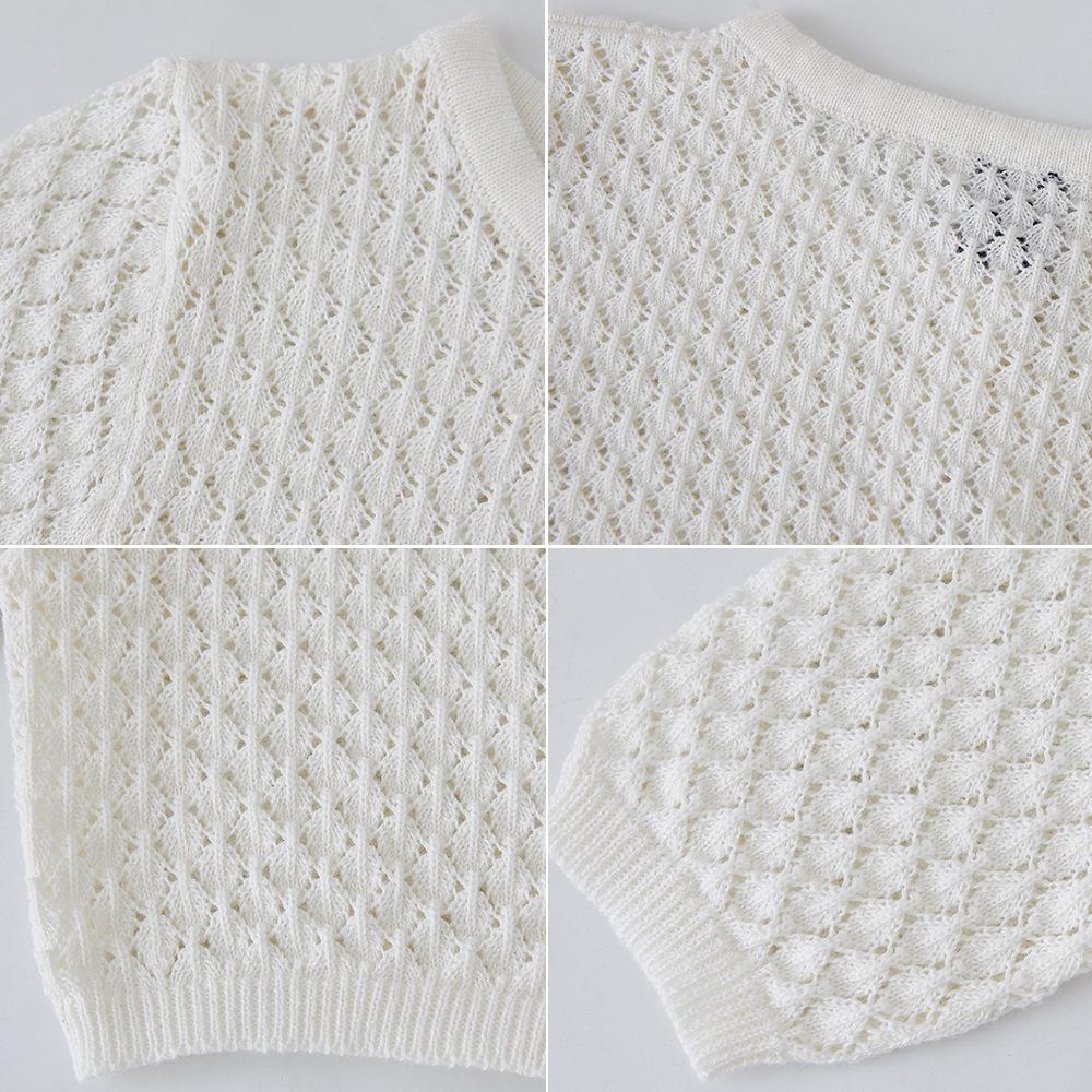 Round Neck Hollow Baby and Toddler One Button Shawl Coat Thin Style Girls Knitted Cardigan Coat