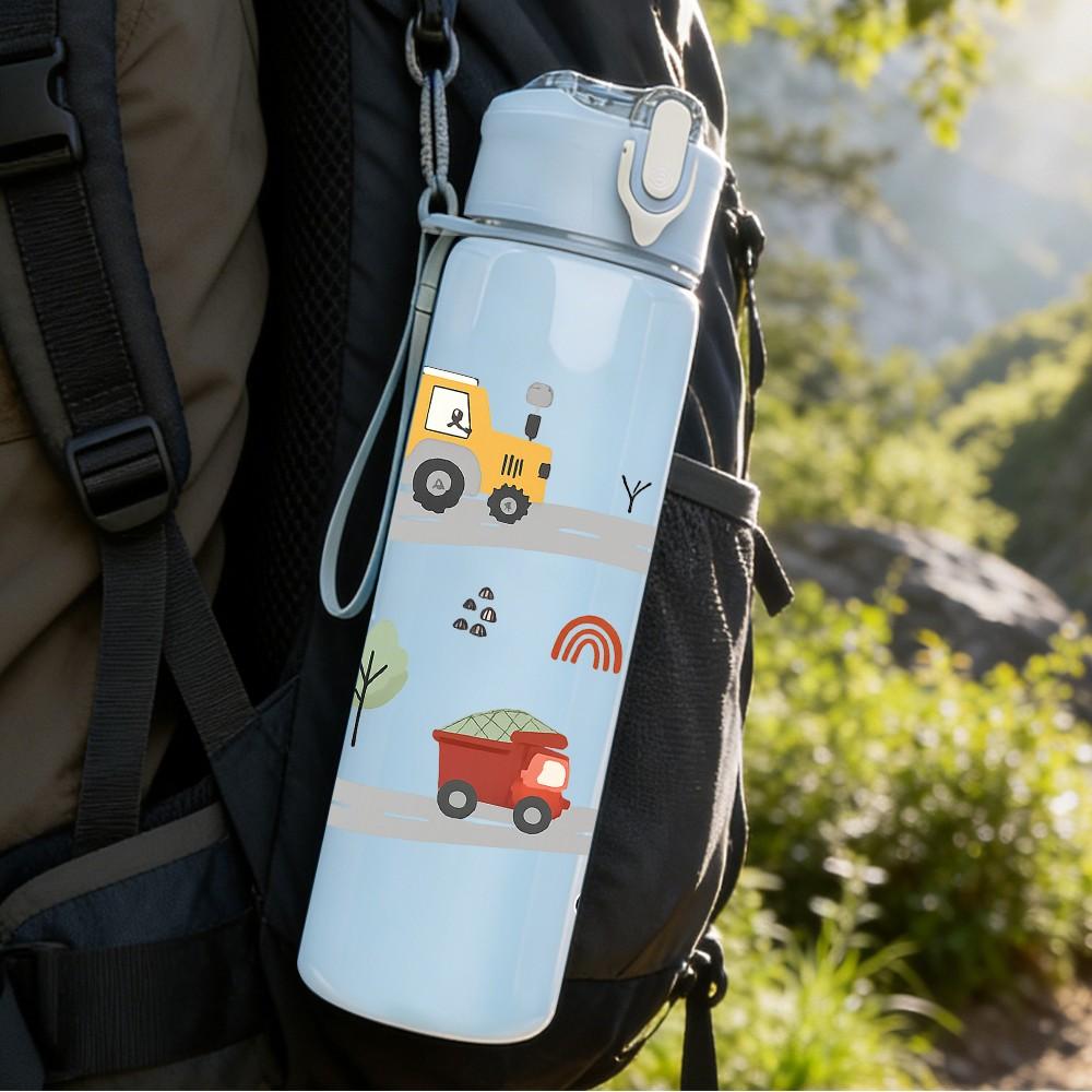 1 BOTELLA DE AGUA DE PLÁSTICO DE 750 ML con Patrón de Escena de Carretera Rural para Coche y Camión, Tapa de Pitorro abatible a Prueba de Fugas, Adecuada para Deporte, Oficina, Uso en Casa