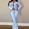 Damen Übergröße Slim Fit Denim Waschung Casual Jumpsuit